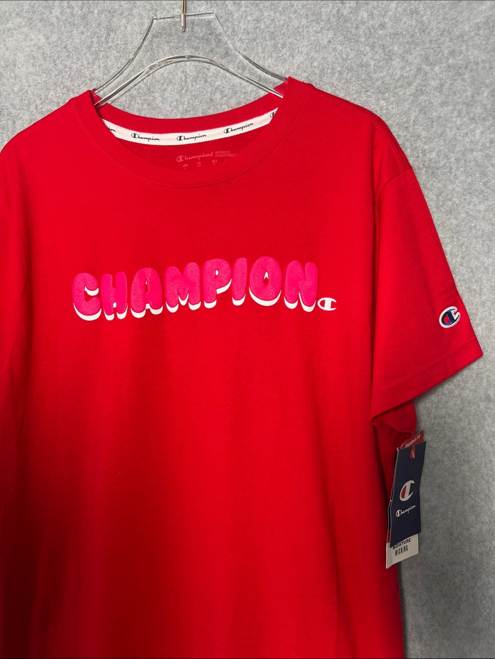 Champion Cheerful Red Logo The Classic Tee NWT SZ L - Picture 6 of 8